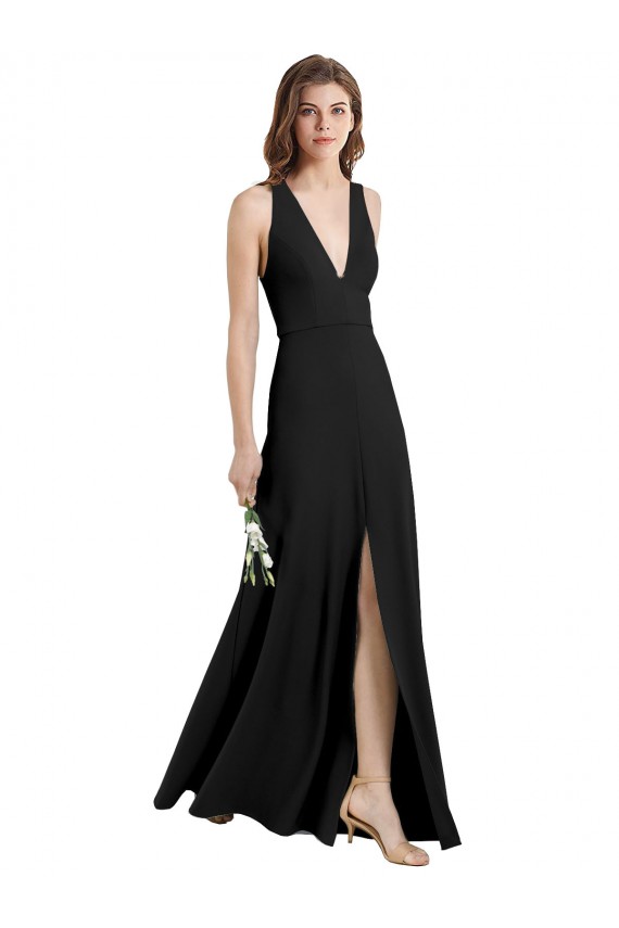 Sheath High Neck Stretch Crepe Long Black Prom Dress Canada