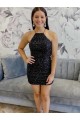 Sheath Halter Neck Velvet Sequins Short Black Velvet Sequin Prom Dress Canada