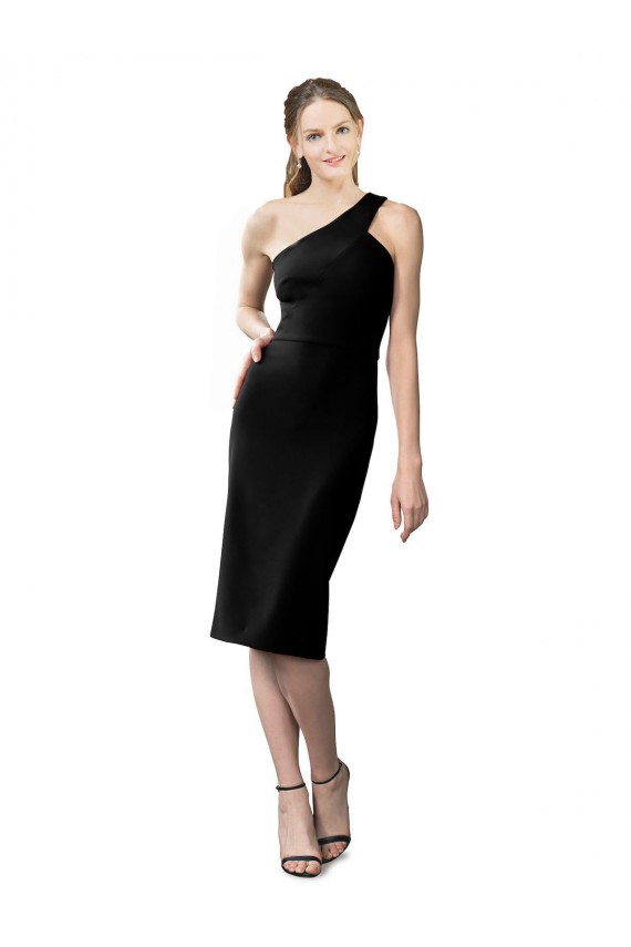 Sheath One Shoulder Stretch Crepe Cocktail Length Black Prom Dress Canada