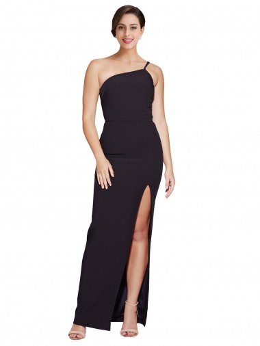 Sheath One Shoulder Stretch Crepe Long Black Prom Dress Canada