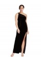 Sheath One Shoulder Stretch Velvet Long Black Prom Dress Canada