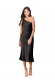 Sheath One Shoulder Stretch Satin Midi Length Black Black Tie Prom Dress Canada