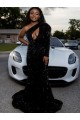Sheath One Shoulder Velvet Sequins Sweep Train Black Velvet Sequin Prom Dress Canada