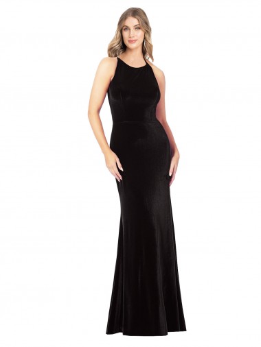 Sheath Jewel Neck Stretch Velvet Long Black Prom Dress Canada