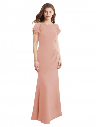 Mermaid High Neck Soft Chiffon Long Bliss Pink Prom Dress Canada