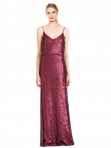 A-Line High Neck Sequin Long Burgundy Prom Dress Canada