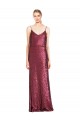 A-Line High Neck Sequin Long Burgundy Prom Dress Canada