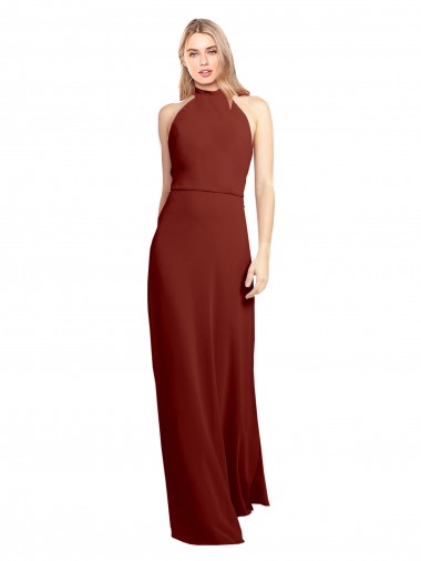 A-Line Halter Neck Soft Chiffon Long Burgundy Prom Dress Canada