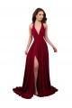 A-Line V-Neck Spandex Long Burgundy Black Tie Prom Dress Canada