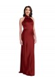 A-Line Halter Neck Stretch Satin Long Burgundy Black Tie Prom Dress Canada