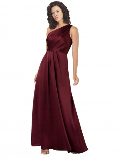 A-Line One Shoulder Silk like Satin Long Burgundy Prom Dress Canada