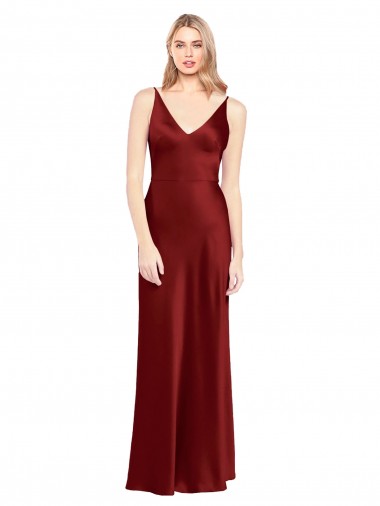A-Line Spaghetti Straps Stretch Satin Long Burgundy Prom Dress Canada