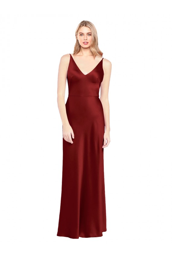 A-Line Spaghetti Straps Stretch Satin Long Burgundy Prom Dress Canada