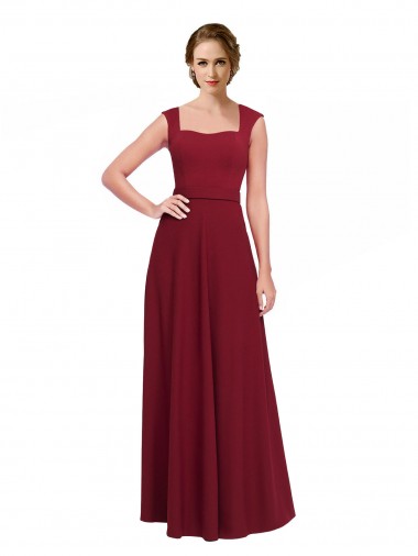A-Line Square Neck Stretch Crepe Long Burgundy Prom Dress Canada