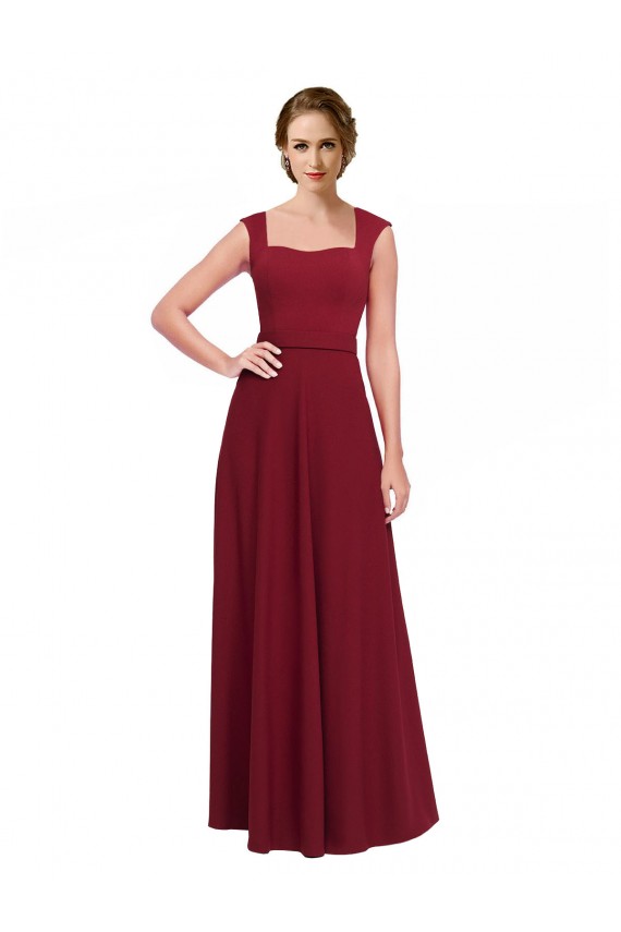 A-Line Square Neck Stretch Crepe Long Burgundy Prom Dress Canada