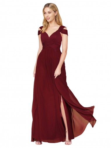 A-Line Sweetheart Soft Chiffon Long Burgundy Prom Dress Canada