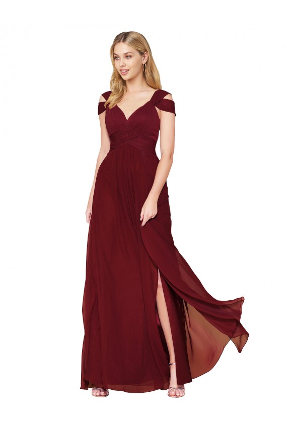 A-Line Sweetheart Soft Chiffon Long Burgundy Prom Dress Canada