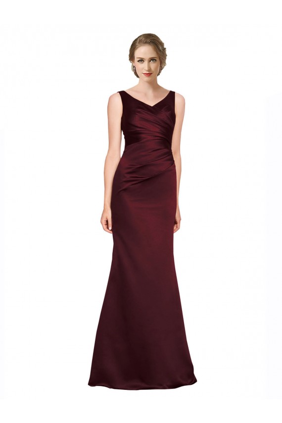 A-Line V-Neck Satin Long Burgundy Black Tie Prom Dress Canada