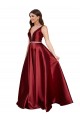 A-Line V-Neck Satin Long Burgundy Plus Size Formal Prom Dress Canada