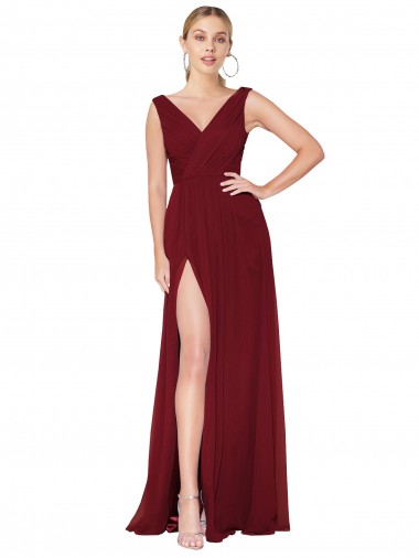 A-Line High Neck Soft Chiffon Long Burgundy Black Tie Prom Dress Canada