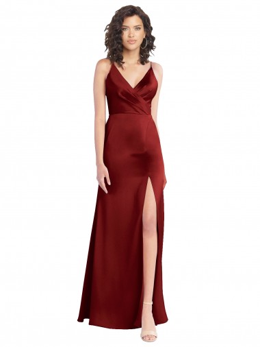 A-Line V-Neck Stretch Satin Long Burgundy Prom Dress Canada