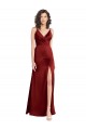 A-Line V-Neck Stretch Satin Long Burgundy Prom Dress Canada