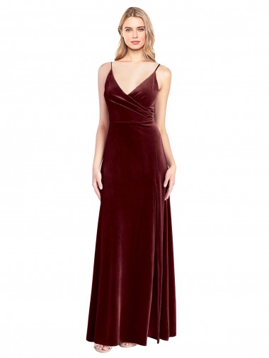 A-Line V-Neck Stretch Velvet Long Burgundy Black Tie Prom Dress Canada