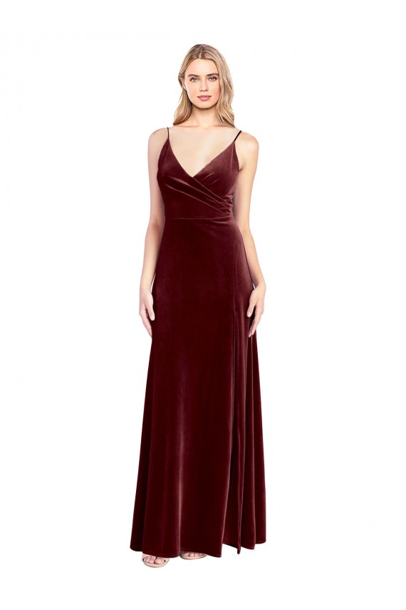 A-Line V-Neck Stretch Velvet Long Burgundy Black Tie Prom Dress Canada