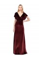 A-Line V-Neck Stretch Velvet Long Burgundy Flutter Sleeves Prom Dress Canada