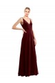 A-Line V-Neck Stretch Velvet Long Burgundy Sleeveless Prom Dress Canada