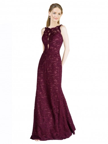 A-Line High Neck Lace Long Burgundy Gold Prom Dress Canada