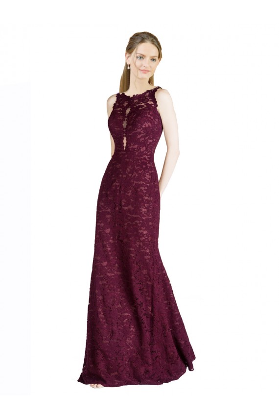 A-Line High Neck Lace Long Burgundy Gold Prom Dress Canada