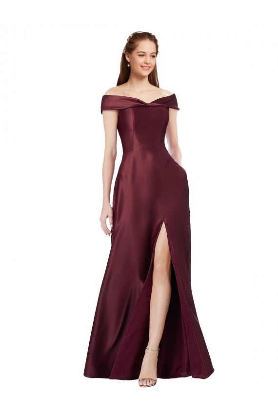 A-Line Strapless Satin Long Burgundy Gold Black Tie Prom Dress Canada