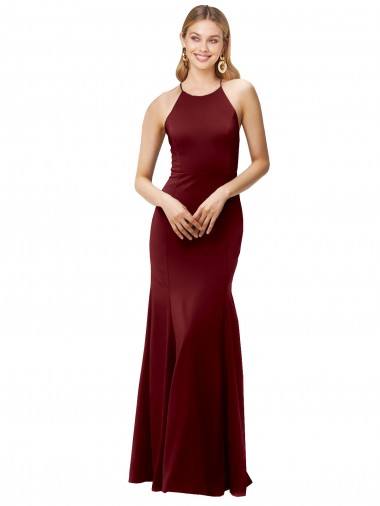 Mermaid High Neck Stretch Crepe Long Burgundy Gold Prom Dress Canada