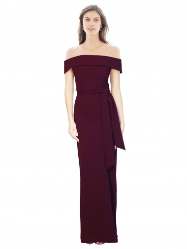 Mermaid Off the Shoulder Stretch Crepe Long Burgundy Gold Prom Dress Canada