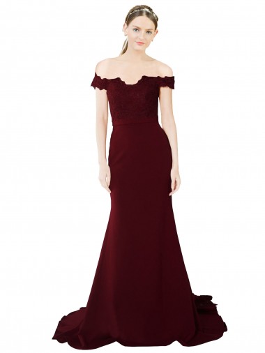 Mermaid Sweetheart Stretch Crepe & Lace Sweep Train Burgundy Gold Prom Dress Canada