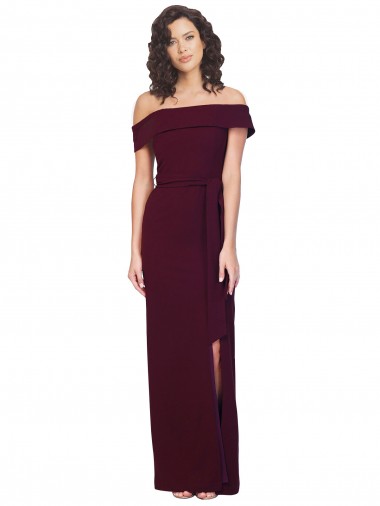 Sheath Square Neck Stretch Crepe Long Burgundy Gold Prom Dress Canada