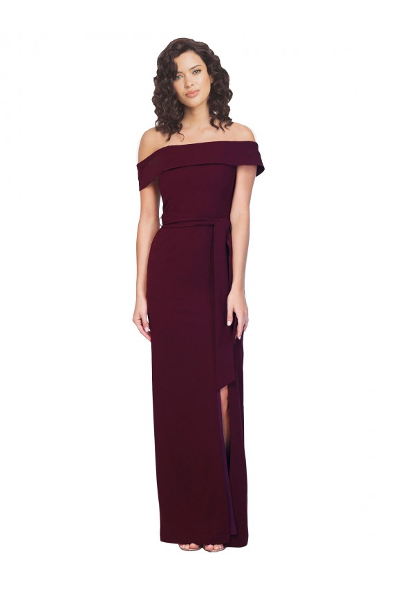 Sheath Square Neck Stretch Crepe Long Burgundy Gold Prom Dress Canada