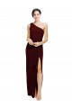 Sheath One Shoulder Stretch Crepe Long Burgundy Gold Black Tie Prom Dress Canada