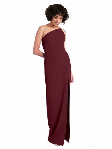 Sheath One Shoulder Stretch Crepe Long Burgundy Gold Prom Dress Canada