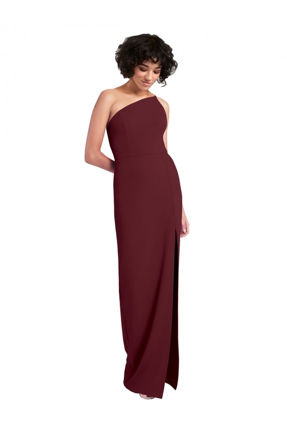 Sheath One Shoulder Stretch Crepe Long Burgundy Gold Prom Dress Canada