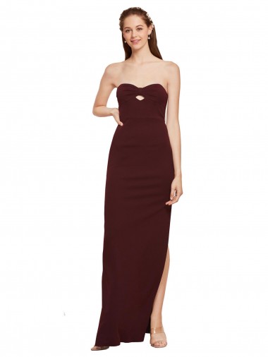 Sheath Strapless Stretch Crepe Long Burgundy Gold Prom Dress Canada