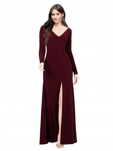 Sheath V-Neck Spandex Long Burgundy Gold Prom Dress Canada