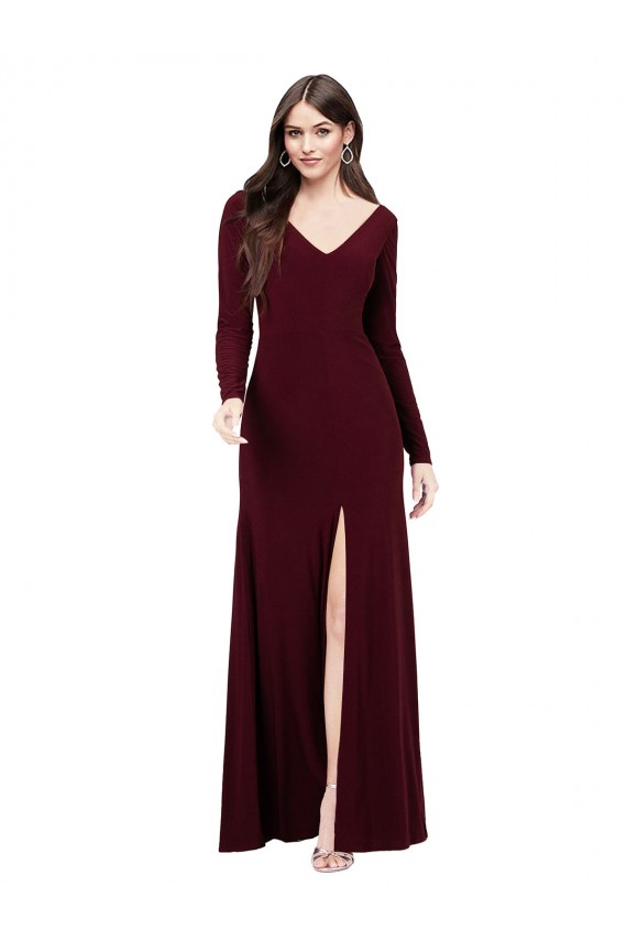 Sheath V-Neck Spandex Long Burgundy Gold Prom Dress Canada