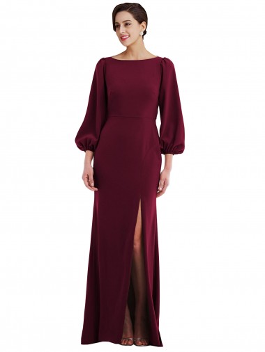 Trumpet Bateau Neck Stretch Crepe Long Burgundy Gold Long Sleeves Prom Dress Canada