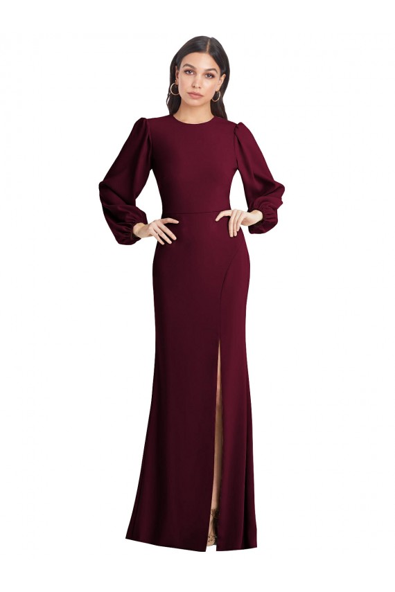 Trumpet Bateau Neck Stretch Crepe Long Burgundy Gold Prom Dress Canada