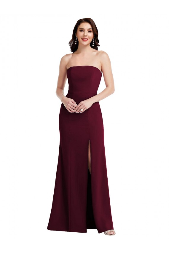 Trumpet Strapless Stretch Crepe Long Burgundy Gold Prom Dress Canada