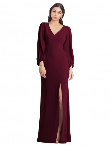 Trumpet V-Neck Stretch Crepe Long Burgundy Gold Prom Dress Canada