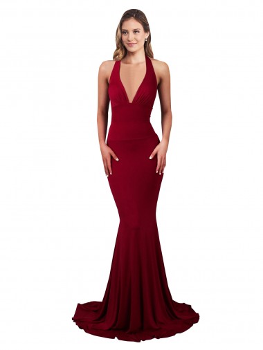 Mermaid V-Neck Spandex Long Burgundy Prom Dress Canada