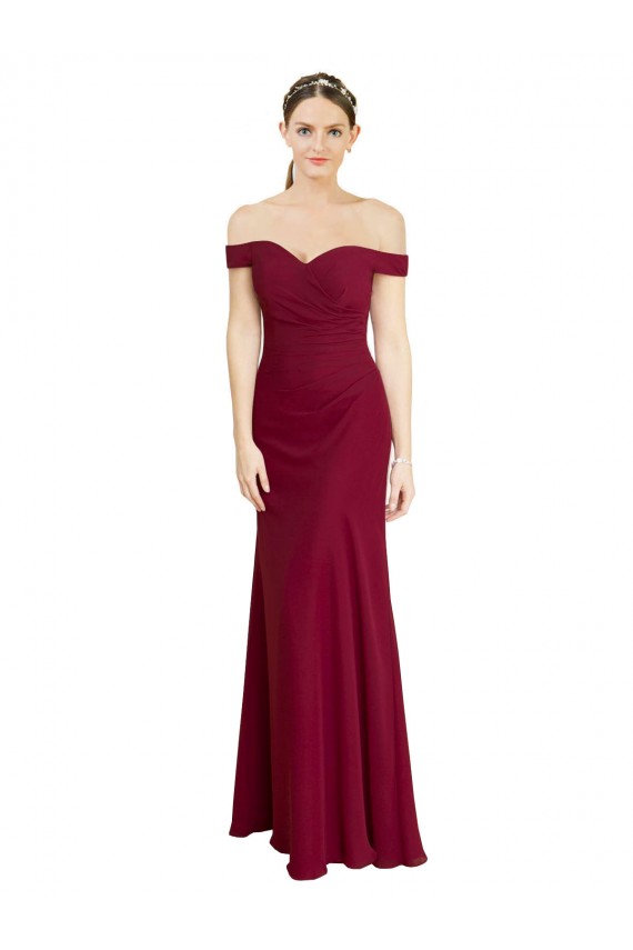 Mermaid Off the Shoulder Soft Chiffon Long Burgundy Black Tie Prom Dress Canada